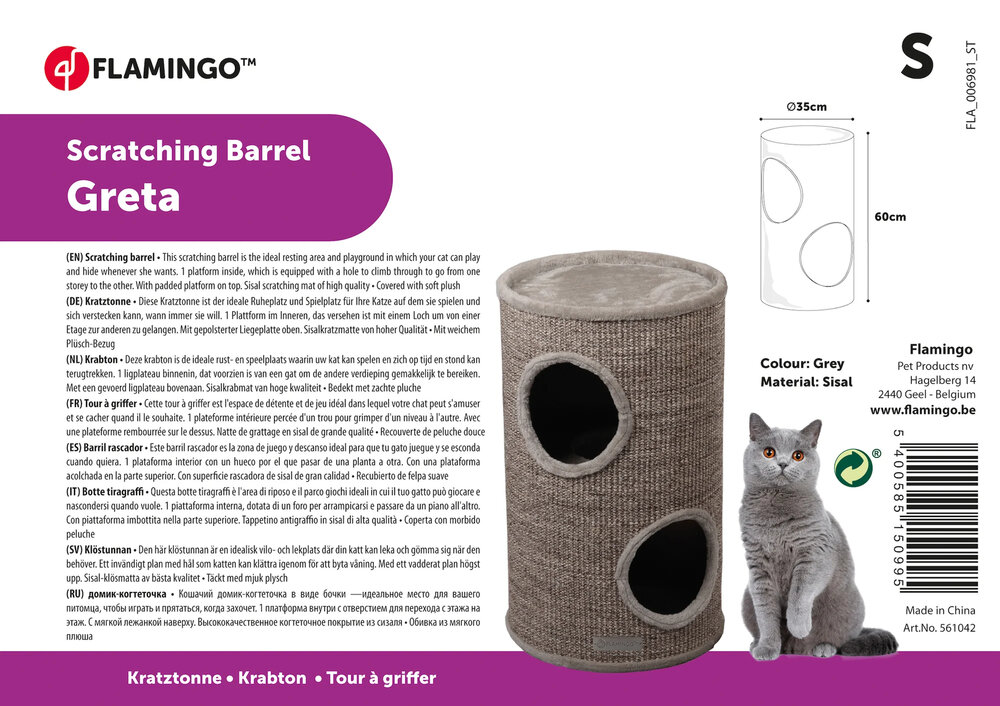 Krabton Greta S &ndash; Grijs/Naturel Krabmeubel voor Katten
