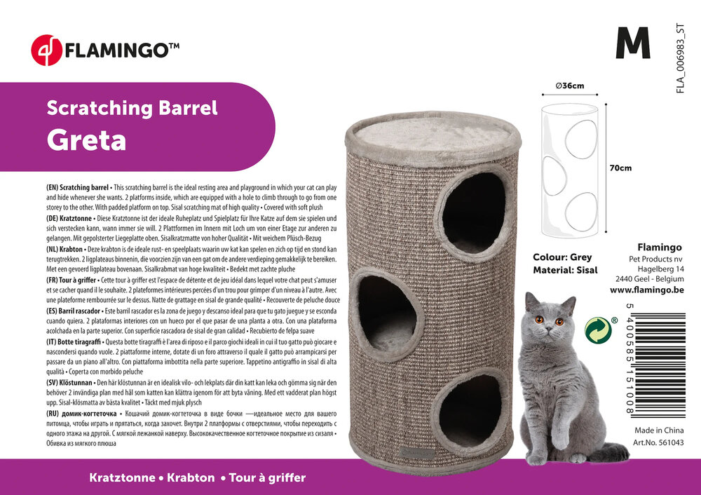 Krabton Greta M &ndash; Grijs/Naturel Krabmeubel voor Katten