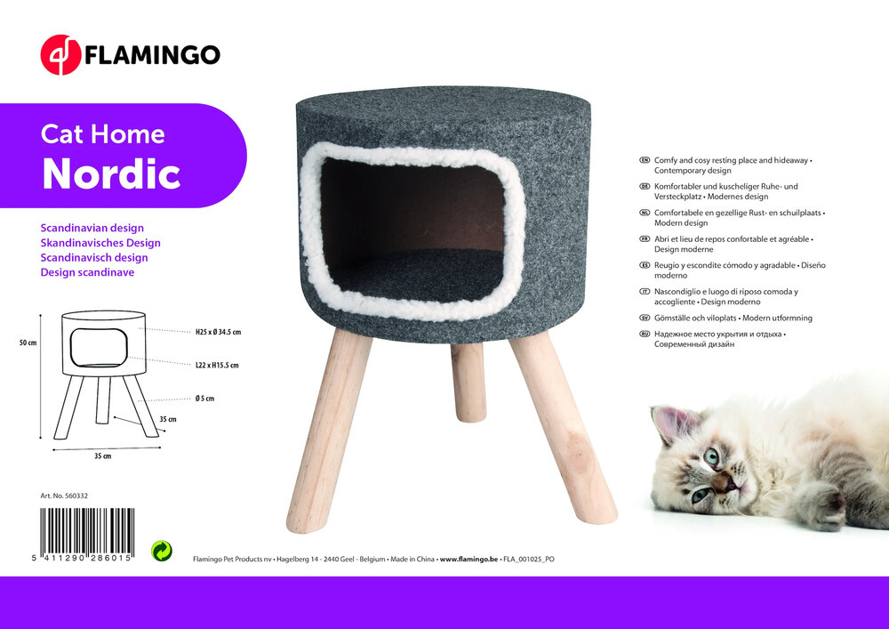 Krabmeubel Nordic &ndash; Grijs/Naturel/Wit Kattenhuis met Schuilplek