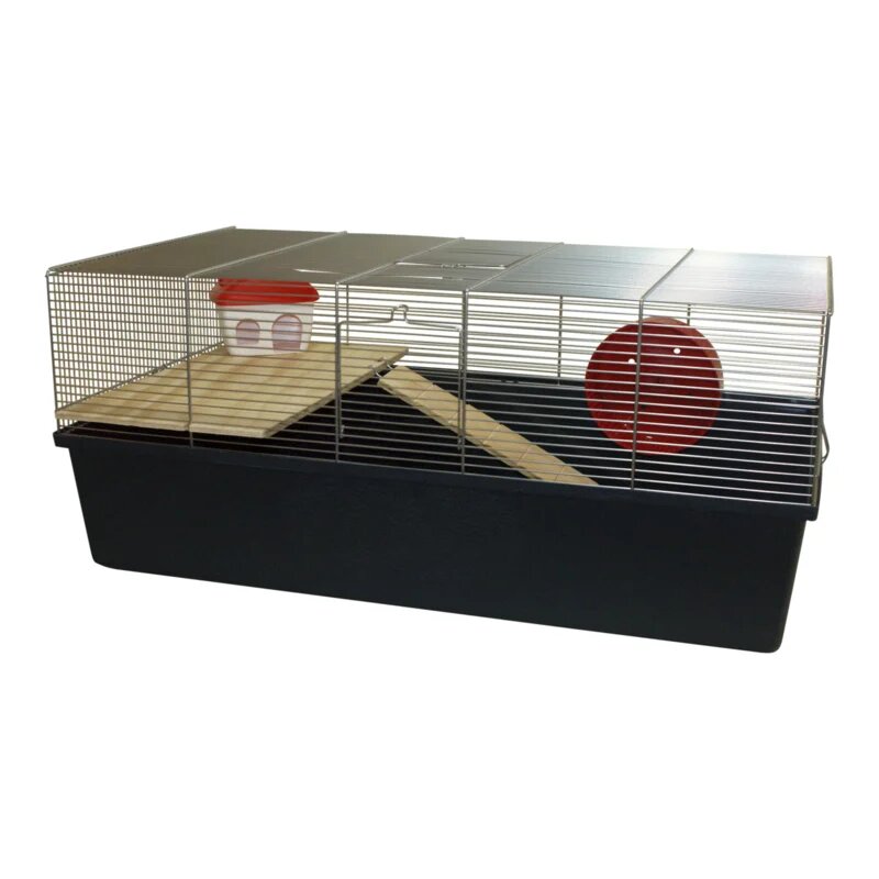 Hamsterkooi Nature 31 Donkerblauw/Chroom &ndash; Grote Hamsterkooi met Houten Verdieping, Trap &amp; Looprad 78x44x34 cm
