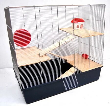 Hamsterkooi Nature 33 Donkerblauw/Chroom &ndash; Extra Hoge Hamster-, Ratten- &amp; Muizenkooi met Verdiepingen &amp; Looprad 78x44x74 cm