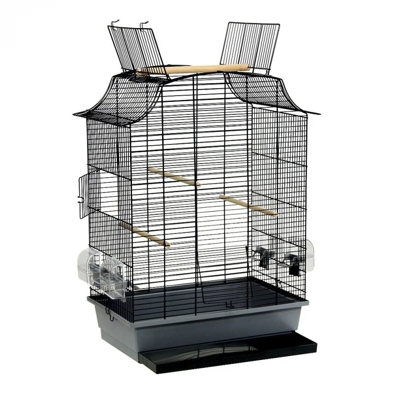 Vogelkooi Greta Cabrio &ndash; Grijs/Zwarte Binnenkooi voor Parkieten en Kanaries