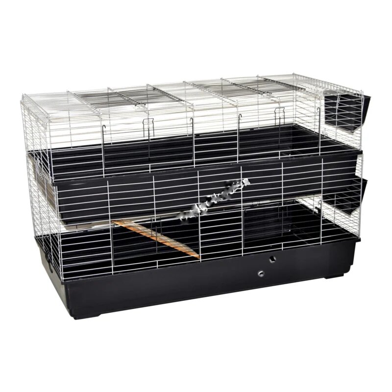 Konijnenkooi Strong Rabbit 140 Dubbel Zilver/Antraciet &ndash; Ruime Konijnenkooi &amp; Caviakooi met 2 Etages 138x69x88 cm