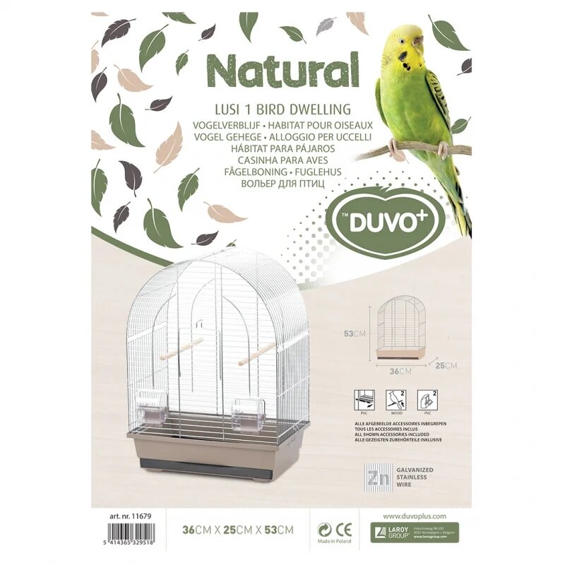 Vogelkooi Duvo Natural Lusi 1 &ndash; Mokka/Chroom Binnenkooi voor Parkieten en Kanaries