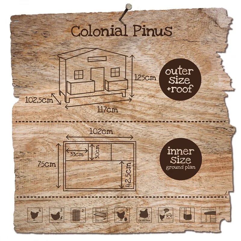 Kippenhok Woodland Colonial Pinus &ndash; Houten Kippenhok met Bloembakken voor 4 Kippen 117x102,5x125 cm