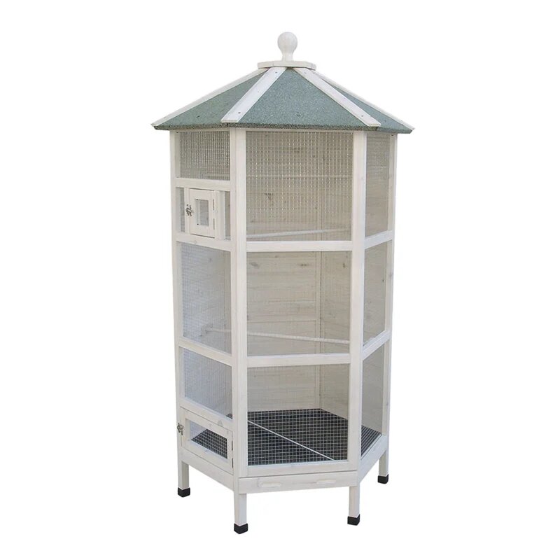 Woodland Voli&egrave;re Hexagon Cottage &ndash; Houten Buitenvoli&egrave;re voor Vogels