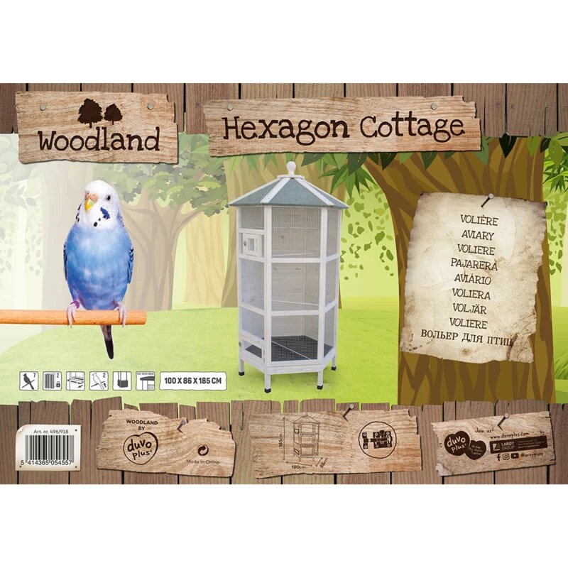 Woodland Voli&egrave;re Hexagon Cottage &ndash; Houten Buitenvoli&egrave;re voor Vogels