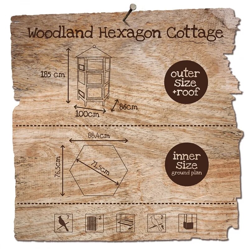Woodland Voli&egrave;re Hexagon Cottage &ndash; Houten Buitenvoli&egrave;re voor Vogels