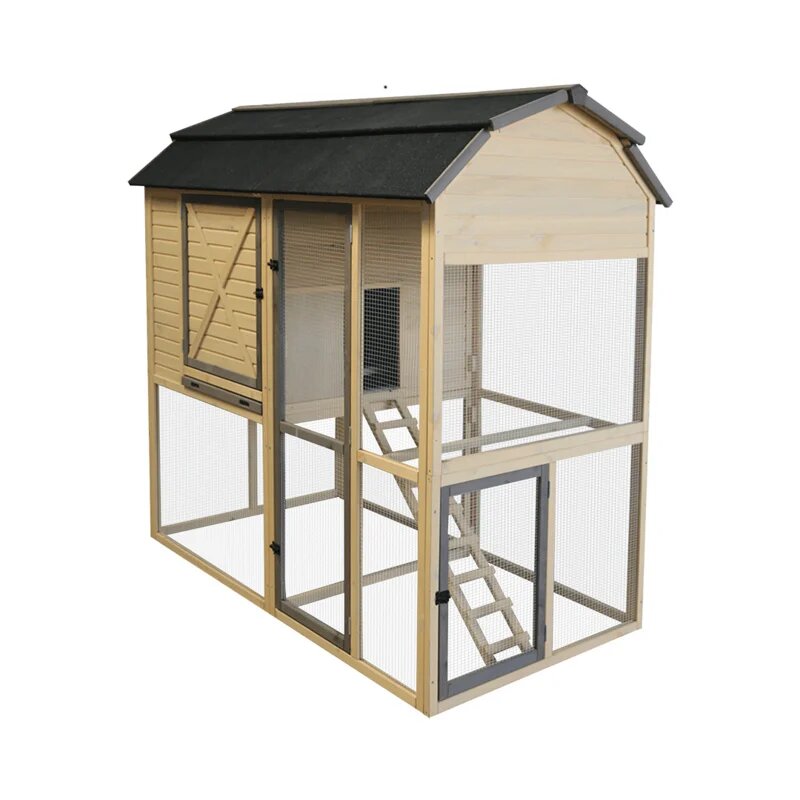 Kippenhok Woodland Mansion Country &ndash; Groot Houten Kippenhok met Ren voor 9 Kippen 202x110,5x181 cm