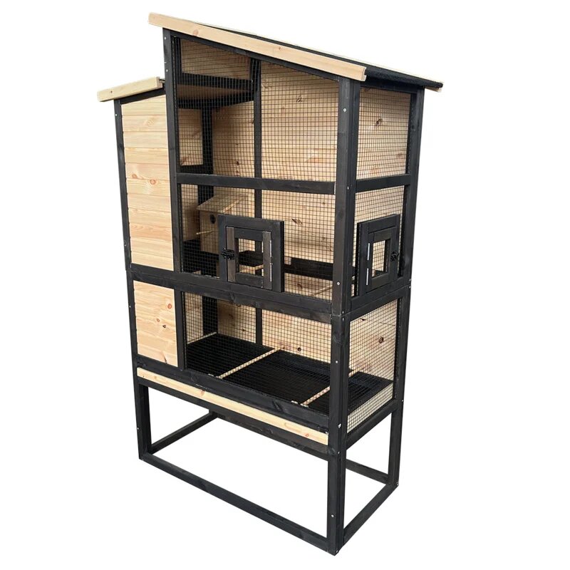 Woodland Voli&egrave;re Chirpy Court &ndash; Zwart/Bruine Buitenvoli&egrave;re voor Vogels