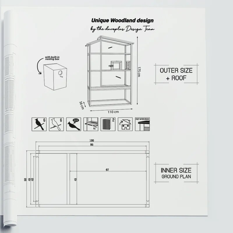 Woodland Voli&egrave;re Chirpy Court &ndash; Zwart/Bruine Buitenvoli&egrave;re voor Vogels