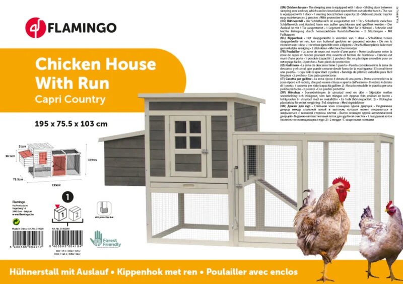Houten Kippenhok Capri Country Bruin &ndash; Flamingo Buitenhok met Ren voor 3-4 Kippen