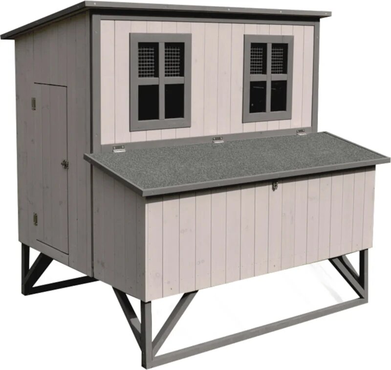 Houten Kippenhok Cosmo Cottage Grijs &ndash; Flamingo Buitenhok met Ren voor 2-3 Kippen