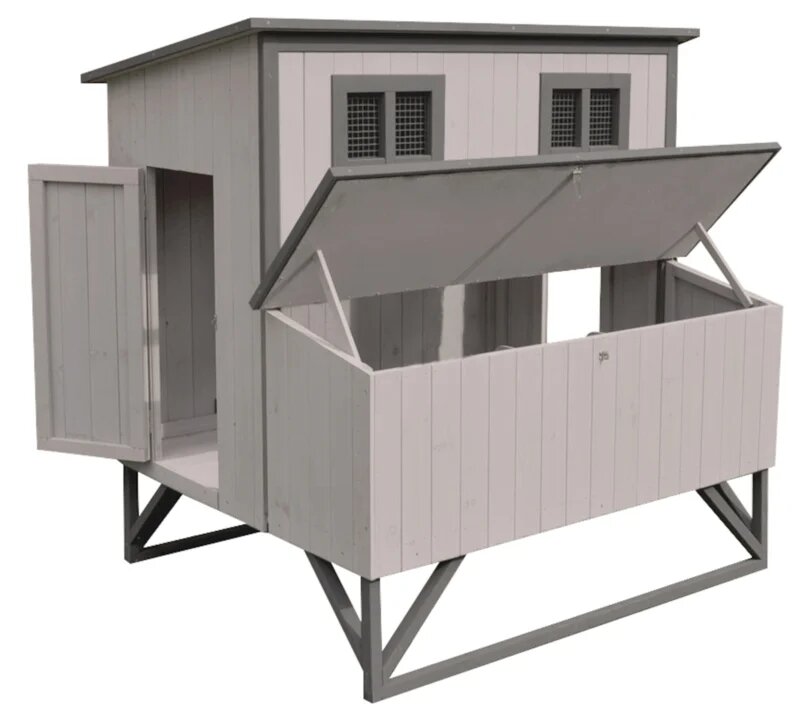 Houten Kippenhok Cosmo Cottage Grijs &ndash; Flamingo Buitenhok met Ren voor 2-3 Kippen
