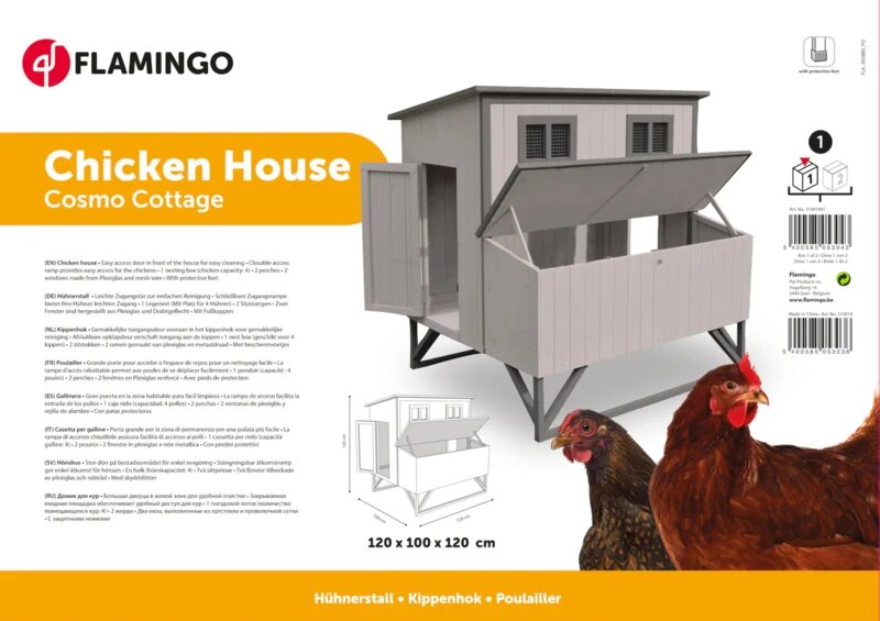 Houten Kippenhok Cosmo Cottage Grijs &ndash; Flamingo Buitenhok met Ren voor 2-3 Kippen