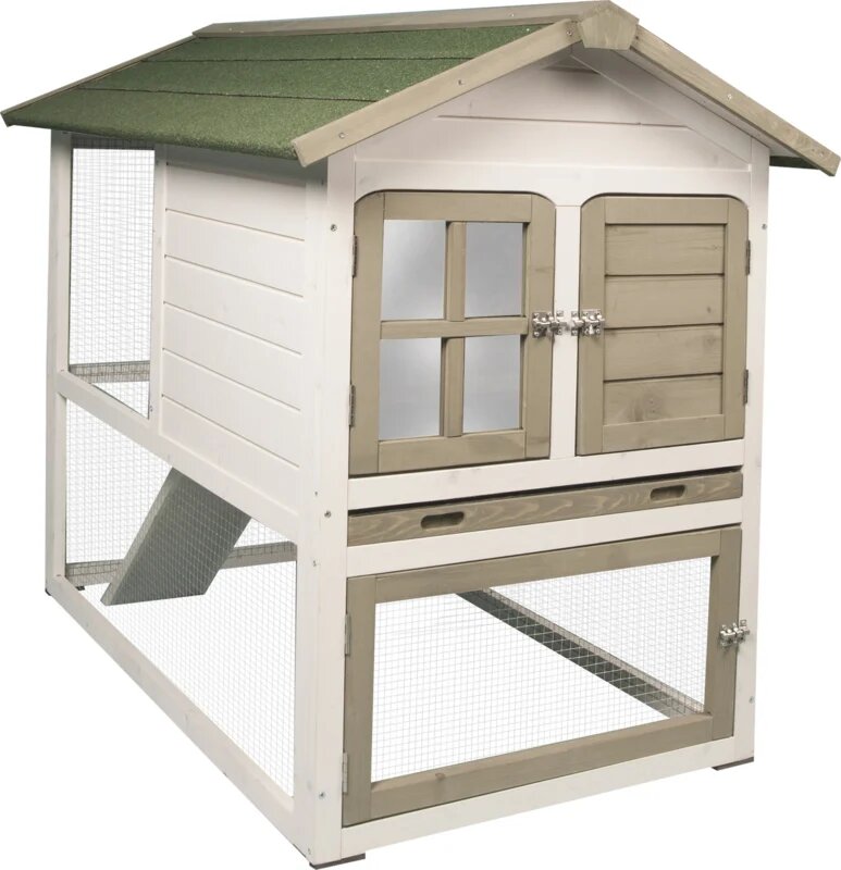 Houten Kippenhok Condo Scandic Wit &ndash; Flamingo Buitenhok met Ren voor 2-3 Kippen