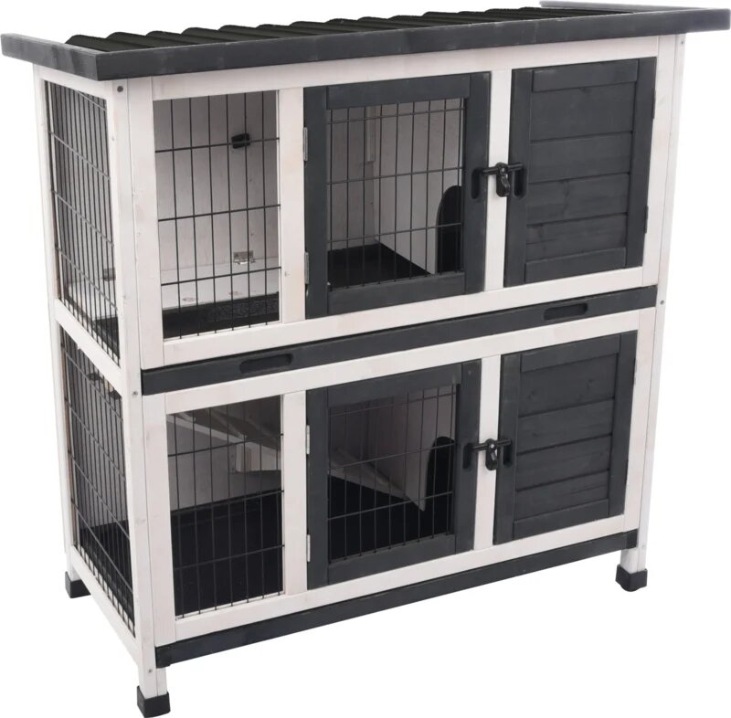 Konijnenhok Combi 1 Rustic Grijs &ndash; Compact buitenhok met verdieping