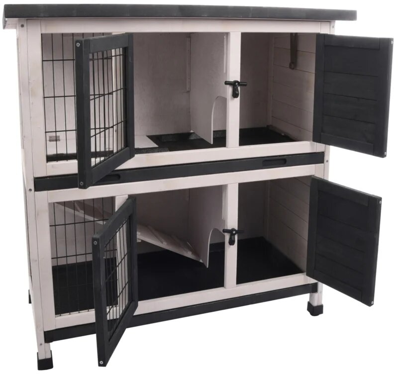 Konijnenhok Combi 1 Rustic Grijs &ndash; Compact buitenhok met verdieping