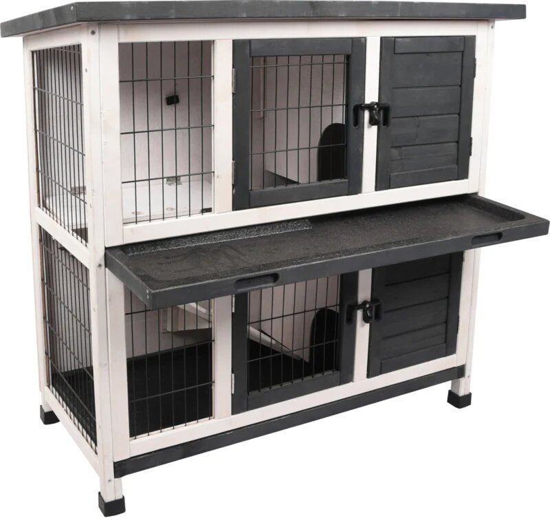 Konijnenhok Combi 1 Rustic Grijs &ndash; Compact buitenhok met verdieping