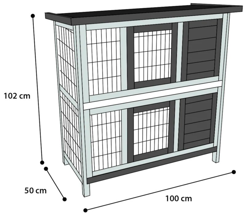 Konijnenhok Combi 1 Rustic Grijs &ndash; Compact buitenhok met verdieping