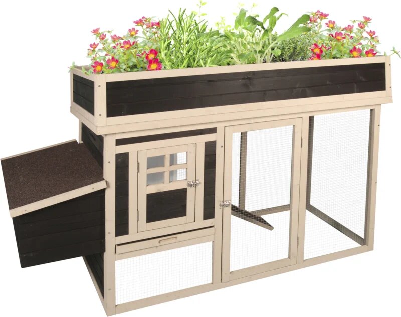 Houten Kippenhok Flora Country Bruin &ndash; Flamingo Buitenhok met Ren voor 2-3 Kippen