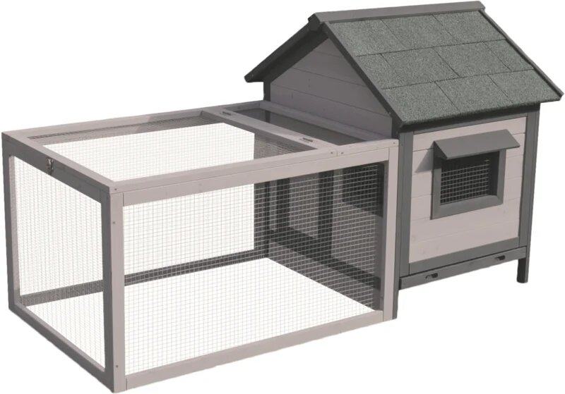 Konijnenhok Grace Cottage Grijs &ndash; Houten buitenhok met ren en nachthok