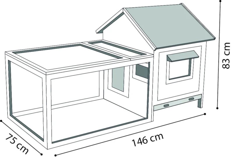 Konijnenhok Grace Cottage Grijs &ndash; Houten buitenhok met ren en nachthok