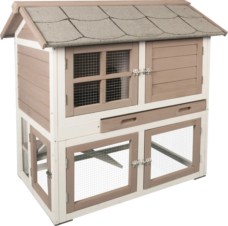 Konijnenhok Flamingo Snug Urban Bruin &ndash; Houten Buitenhok met Groot Nachthok &amp; Ren voor Konijnen 98x64x102 cm