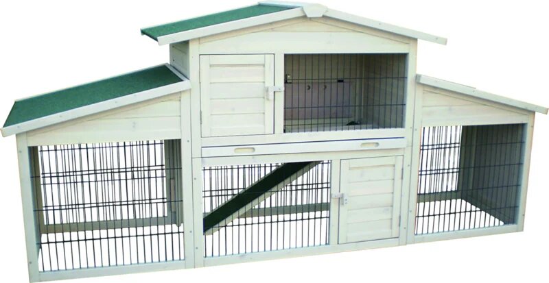 Konijnenhok Flamingo Villa Scandic Grijs &ndash; Groot Houten Buitenhok met Meerdere Niveaus voor Konijnen 222x57,5x100 cm