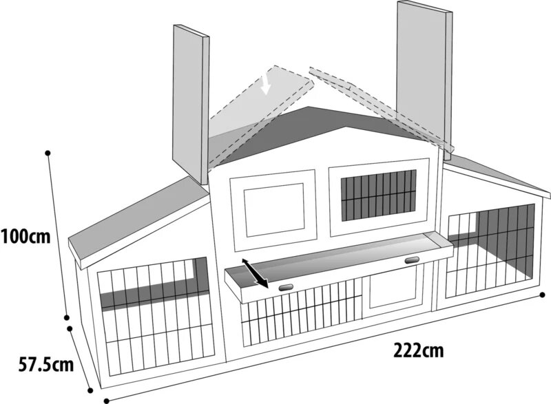 Konijnenhok Flamingo Villa Scandic Grijs &ndash; Groot Houten Buitenhok met Meerdere Niveaus voor Konijnen 222x57,5x100 cm