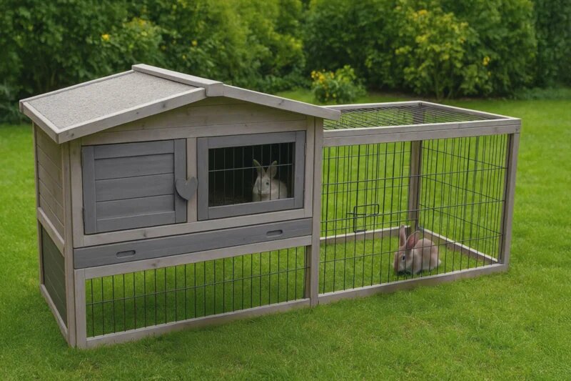 Konijnenhok Sunshine Cottage Grijs &ndash; Stijlvol buitenhok met ren