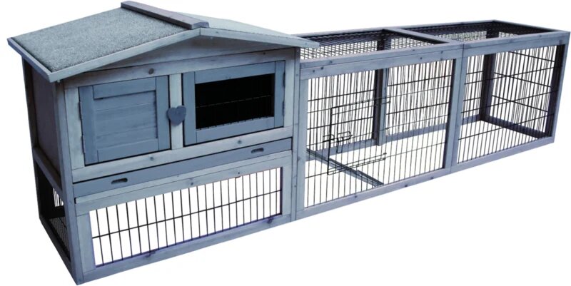 Konijnenhok Flamingo Jumbo Cottage Grijs &ndash; Groot Houten Buitenhok met Ren voor Konijnen 230x53x70 cm