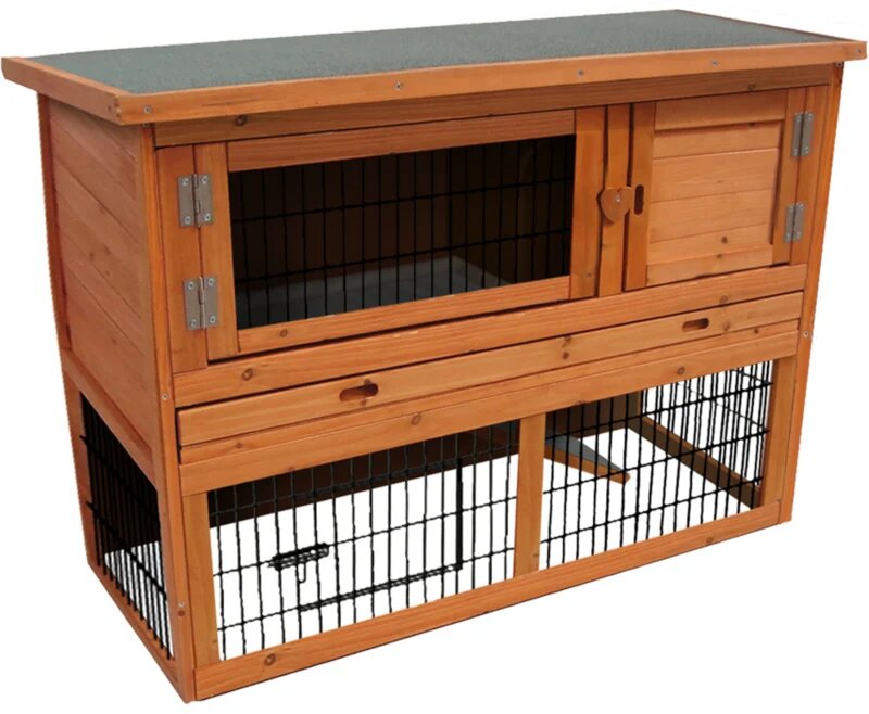 Konijnenhok Loft Classic Bruin &ndash; Klassiek houten buitenhok met ren