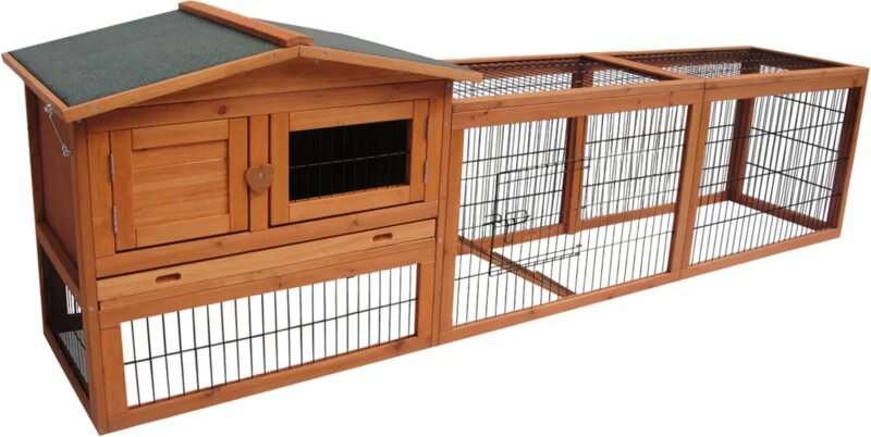 Konijnenhok Flamingo Jumbo Classic Bruin &ndash; Groot Houten Buitenhok met Ren voor Konijnen 230x53x70 cm