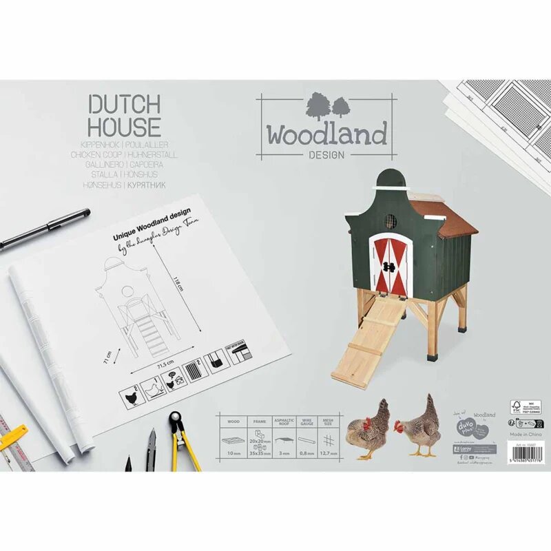 Kippenhok Duvo Dutch House &ndash; Houten Kippenhok Zaanse Stijl met Loopbrugje voor 2 Kippen 71,5x76,5x118 cm