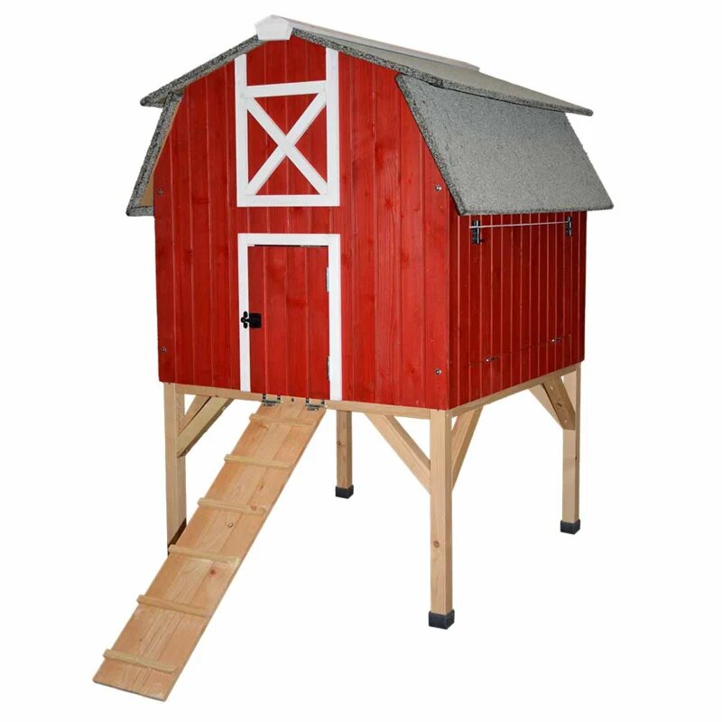 Kippenhok Woodland Design Red Barn &ndash; Houten kippenhok met legbakken