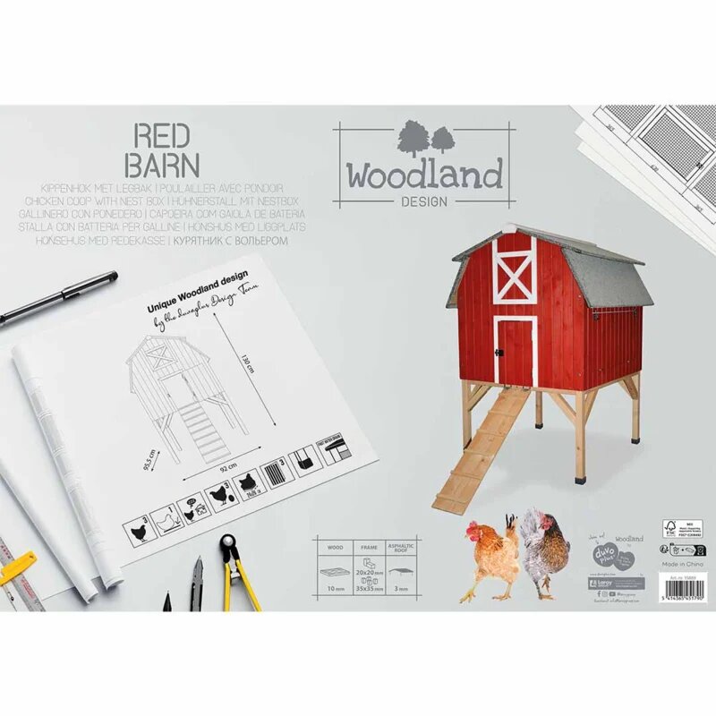 Kippenhok Woodland Design Red Barn &ndash; Houten kippenhok met legbakken