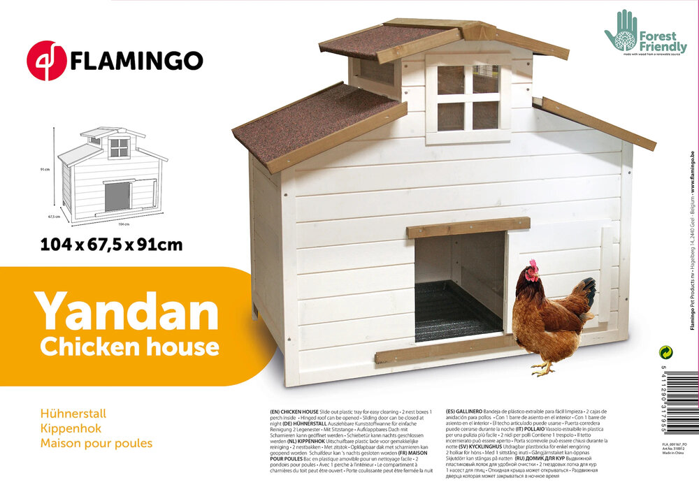 Houten Kippenhok Yandan Scandic Wit &ndash; Flamingo Buitenhok voor 2 Kippen