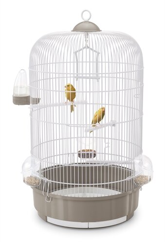 Vogelkooi Imac Luna Taupe/Wit &ndash; Ronde Kanariekooi met Hoge Onderbak 64x40x40 cm