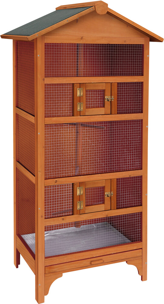 Voli&egrave;re Flamingo Classic Nevada Bruin &ndash; Houten Binnen- &amp; Buitenvoli&egrave;re met Bitumen Dak 78x57x157,5 cm