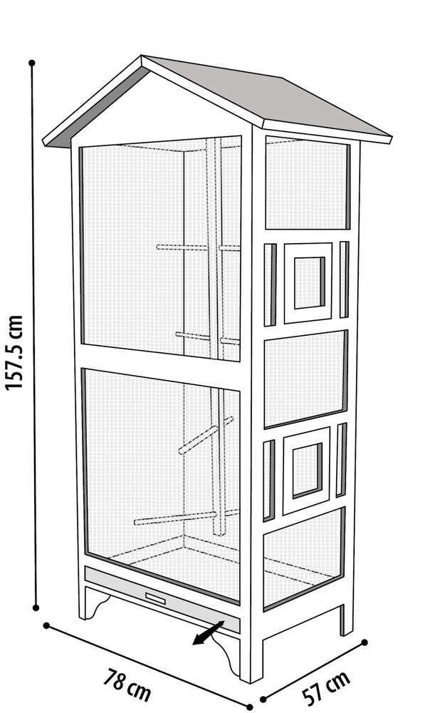 Voli&egrave;re Flamingo Cottage Nevada Grijs &ndash; Houten Binnen- &amp; Buitenvoli&egrave;re met Bitumen Dak 78x57x157,5 cm
