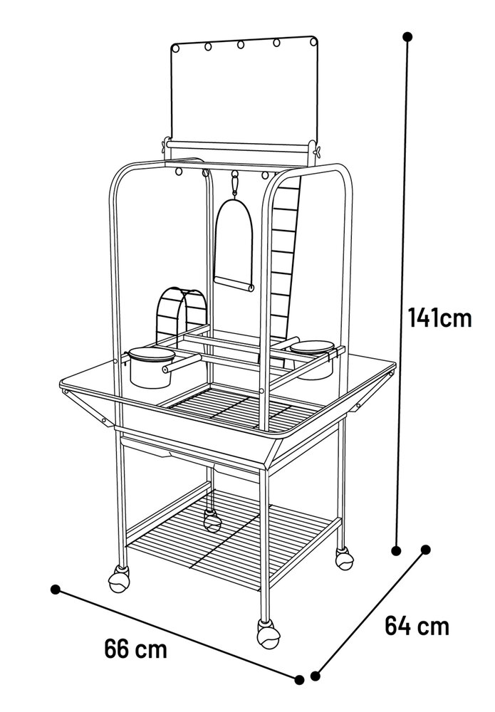 Papegaaienstandaard Flamingo Wodan Antraciet &ndash; Speelstaander met Ladder, Klimbrug, Schommel &amp; Wielen 66x64x141 cm