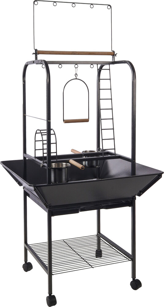 Papegaaienstandaard Flamingo Wodan Antraciet &ndash; Speelstaander met Ladder, Klimbrug, Schommel &amp; Wielen 66x64x141 cm