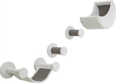 Katten Klimset Trixie voor aan de Muur Wit/Grijs &ndash; Wandklimset met Lounger, Hangmat &amp; 2 Treden, Sisal Krabvlakken
