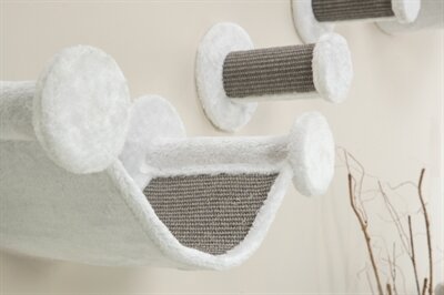 Katten Klimset Trixie voor aan de Muur Wit/Grijs &ndash; Wandklimset met Lounger, Hangmat &amp; 2 Treden, Sisal Krabvlakken