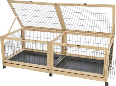 Indoor Verblijf Trixie &ndash; Houten Binnenverblijf voor Cavia's &amp; Konijnen met 6 Wielen 150x50x60 cm