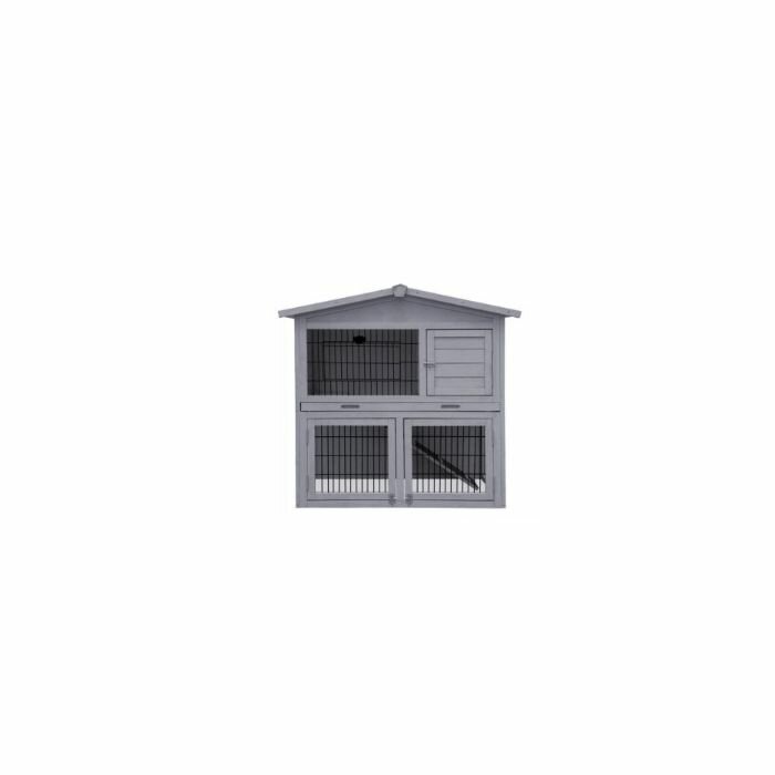 Konijnenhok Topmast Grey Washed &ndash; Houten Buitenhok met 2 Verdiepingen voor Konijnen &amp; Cavia's 101x55x100 cm