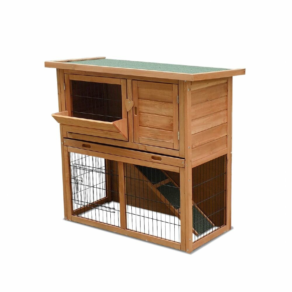 Konijnenhok Topmast Loft Hout Gebeitst &ndash; Buitenhok met Uitschuifbare Lade voor Konijnen &amp; Cavia's 91x45x81 cm