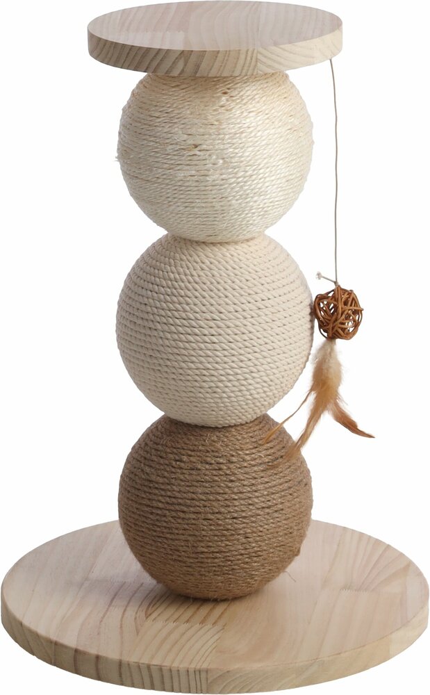 Krabpaal Flamingo Snowie &ndash; Dennenhout Krabpaal met Jute, Katoen &amp; Sisal Touwen &amp; Speeltje 15 cm