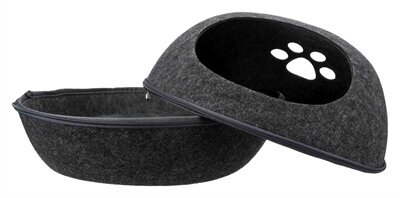 Kattenmand Trixie Relax Iglo Liva Antraciet &ndash; Knusse Vilten Kattenmand met Kussen 40x24x47 cm